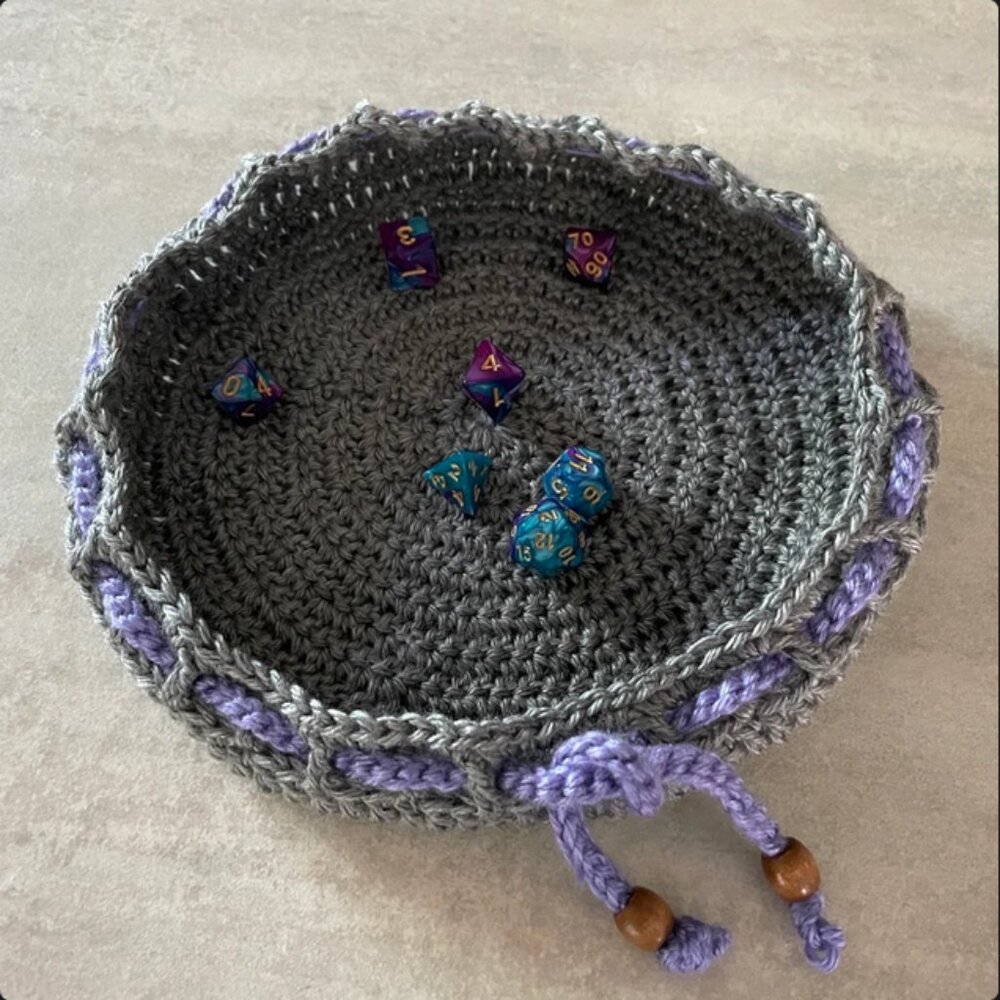 Handmade Crochet Dice Bag Pouch and Dice Tray - Large Size 9" TTRPG DND D&D